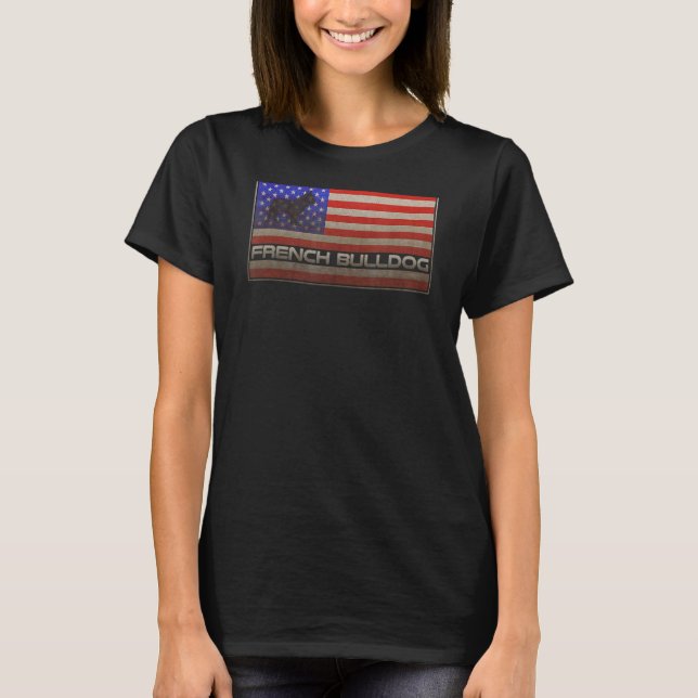 Usa American Flag French Bulldog Frenchie  Silhoue T-Shirt (Front)