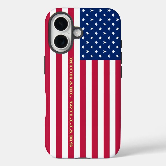 USA American Flag Gold Monogrammed Patriotic Tough Case-Mate iPhone Case (Back)