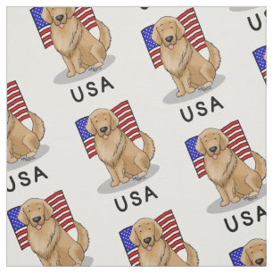 USA American Flag Golden Retriever Dog Fabric