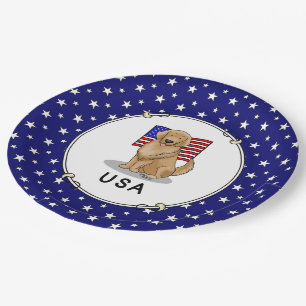 USA American Flag Golden Retriever Dog Patriotic Paper Plate