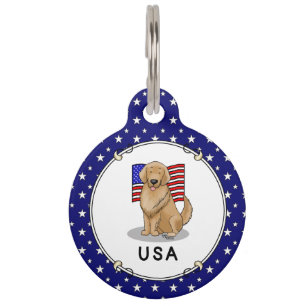 USA American Flag Golden Retriever Dog Pet Tag