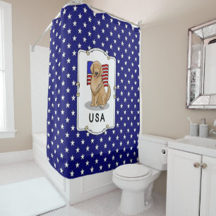 USA American Flag Golden Retriever Dog Shower Curtain