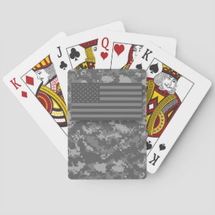 USA American Flag Gray Night Camo Playing Cards