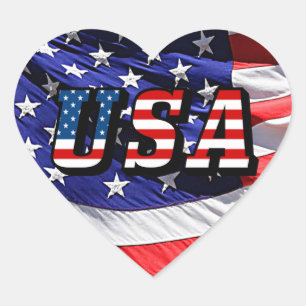 USA - American Flag Heart Stickers