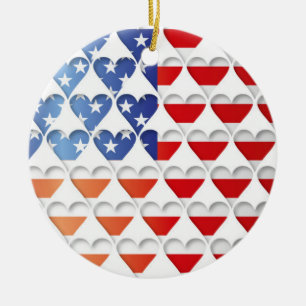 USA American Flag Hearts Ceramic Tree Decoration