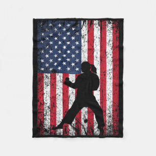 Usa American Flag Karate 4th Of July Patriotic Gir Fleece Blanket