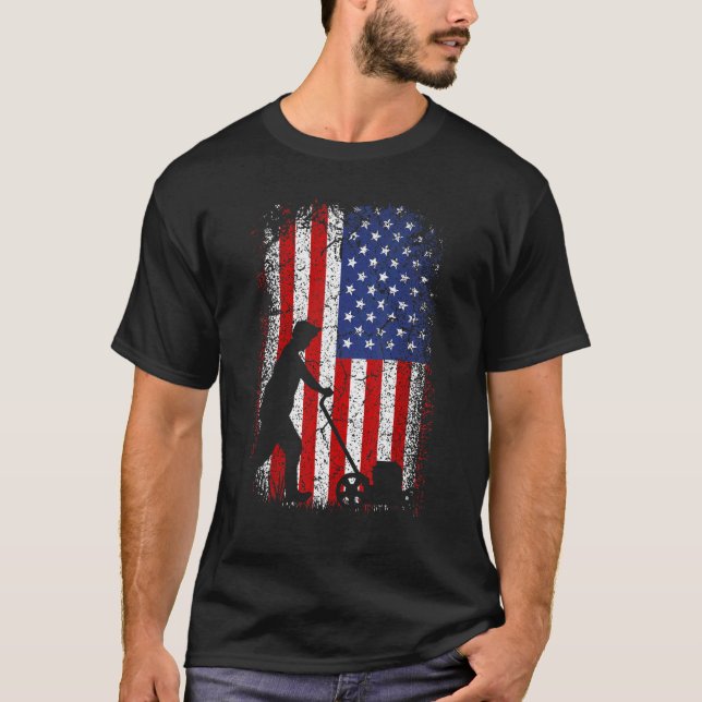 Usa american flag landscapers 4th of july lawn mow T-Shirt (Front)