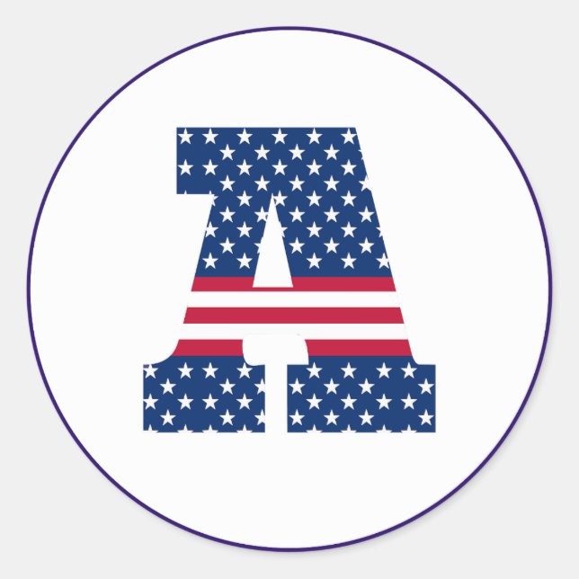 USA American Flag Letter A Classic Round Sticker (Front)