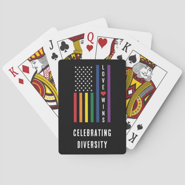 USA American Flag Love Wins LGBTQ Gay Pride Playing Cards (Back)