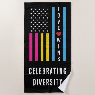 USA American Flag Love Wins LGBTQ Pansexual Pride Beach Towel