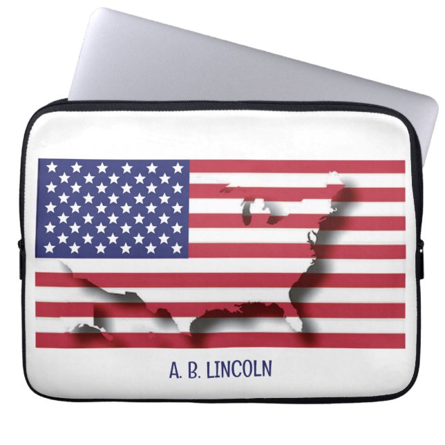 USA AMERICAN Flag Map Patriotic Computer Laptop Sleeve (Front)