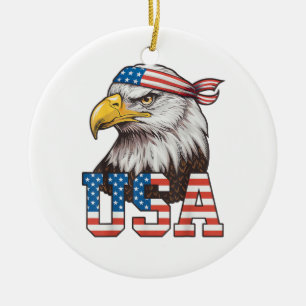 USA American Flag Men Women Kids Bald Eagle Patrio Ceramic Tree Decoration