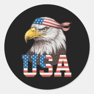 Usa American Flag Men Women Kids Bald Eagle Patrio Classic Round Sticker