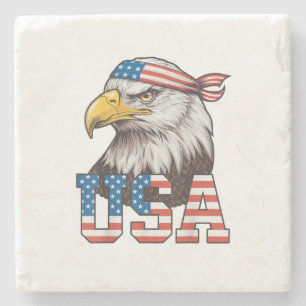 USA American Flag Men Women Kids Bald Eagle Patrio Stone Coaster