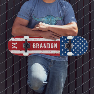 USA American Flag Monogram Patriotic Personalised  Skateboard