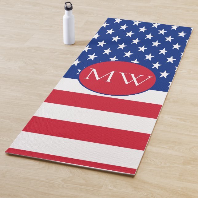 USA American Flag Monogrammed (1 sided) Yoga Mat (In Situ)