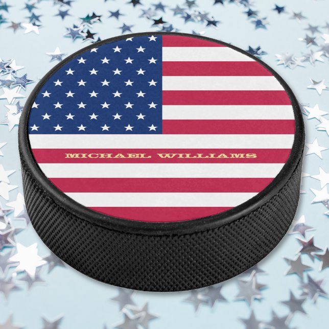 USA American Flag Monogrammed Name Patriotic Team Hockey Puck (USA American Flag Monogrammed Name Patriotic Team Hockey Puck)