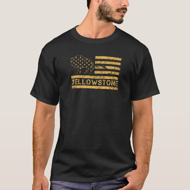 USA American Flag National Park Wyoming Yellowston T-Shirt (Front)