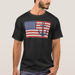 Usa American Flag Nautical Blue Anchor Patriotic T-Shirt