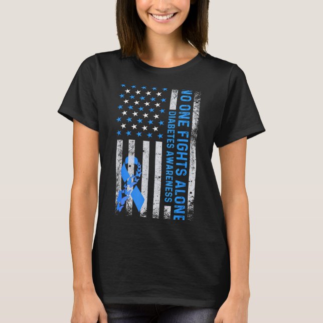 Usa American Flag No Fighting Alone Diabetes Aware T-Shirt (Front)