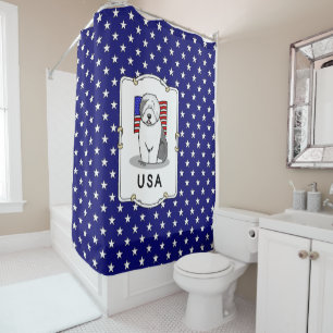 USA American Flag Old English Sheepdog (Grey 1) Shower Curtain