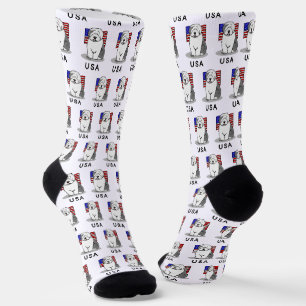 USA American Flag Old English Sheepdog (Grey 1) Socks
