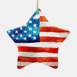 USA American Flag Patriot 4th of July Parade Vet Ceramic Tree Decoration