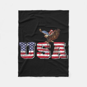 Usa American Flag Patriotic 4th Of July Eagle For Fleece Blanket