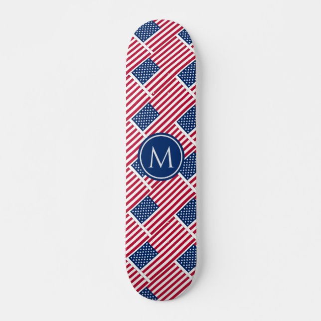 USA AMERICAN Flag Patriotic Custom MONOGRAM Skateboard (Front)