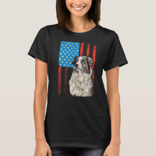 Usa American Flag Patriotic Dog Australian Shephe T-Shirt