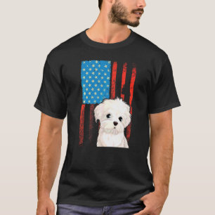 Usa American Flag  Patriotic Dog Bichon Frise T-Shirt