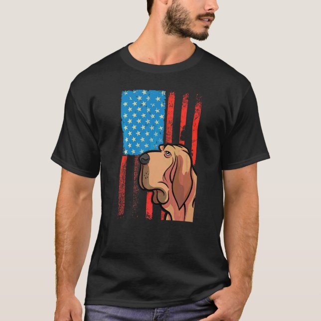 Usa American Flag  Patriotic Dog Bloodhound T-Shirt (Front)
