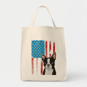 USA American Flag - Patriotic Dog Boston Terrier P Tote Bag