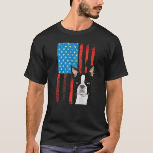Usa American Flag Patriotic Dog Boston Terrier T-Shirt