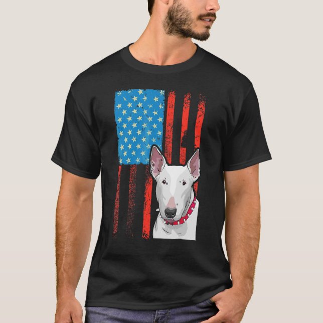 Usa American Flag  Patriotic Dog Bull Terrier T-Shirt (Front)