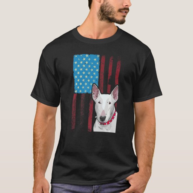 Usa American Flag  Patriotic Dog Bull Terrier T-Shirt (Front)