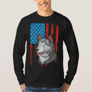 Usa American Flag Patriotic Dog Siberian Husky T-Shirt