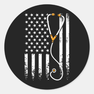 Usa American Flag Patriotic Nurse Day Week 4th Of Classic Round Sticker