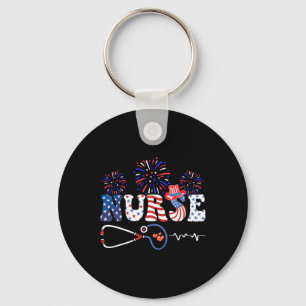 Usa American Flag Patriotic Nurse Stethoscope 4th  Key Ring