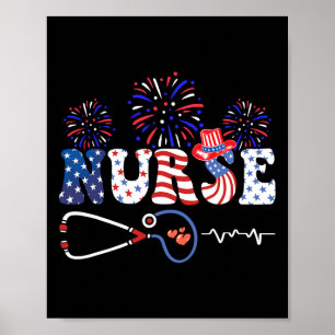 Usa American Flag Patriotic Nurse Stethoscope 4th  Poster
