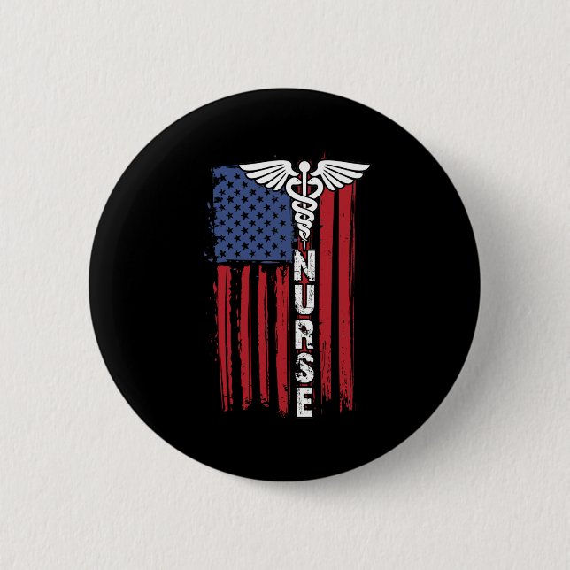 USA American Flag Patriotic Nurse Week Nursing 6 Cm Round Badge (Front)
