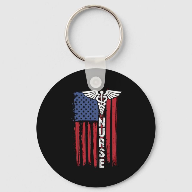 USA American Flag Patriotic Nurse Week Nursing Key Ring (Front)