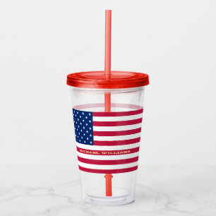 USA American Flag Patriotic Personalised Monogram Acrylic Tumbler