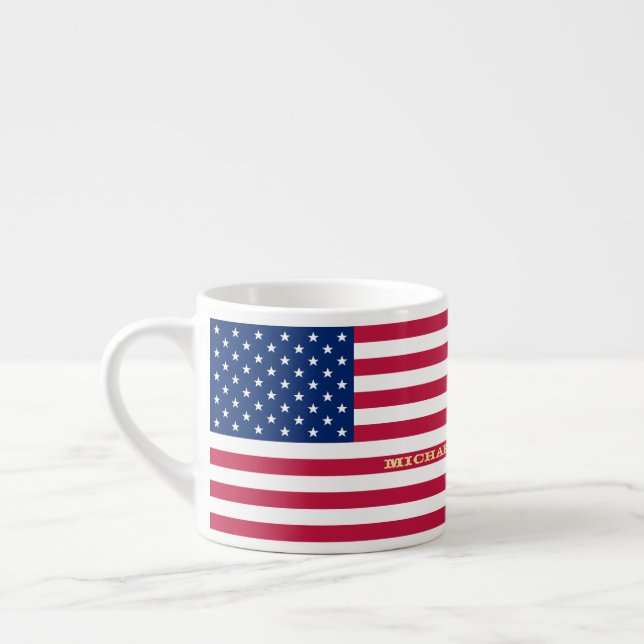 USA American Flag Patriotic Personalised Monogram Espresso Cup (Left)