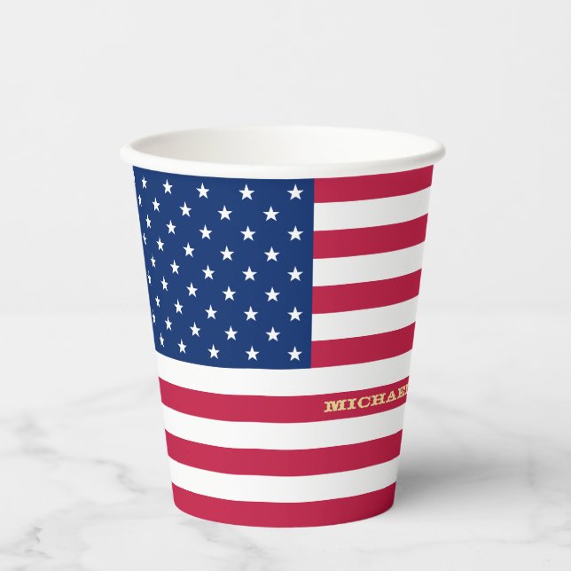 USA American Flag Patriotic Personalised Monogram Paper Cups (Front)
