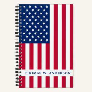 USA American Flag Patriotic Red White Blue Name Notebook