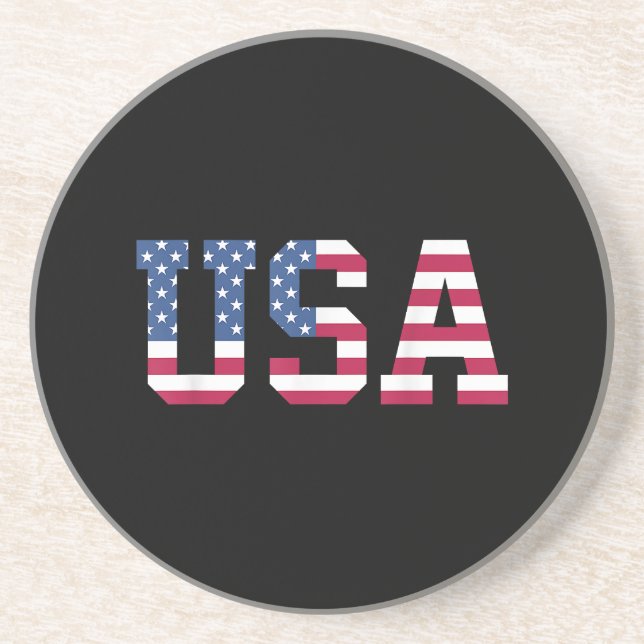 USA American Flag Patriotic Red White Blue Stars & Coaster (Front)