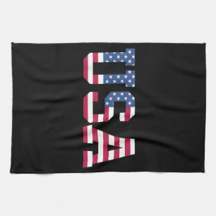 USA American Flag Patriotic Red White Blue Stars & Tea Towel