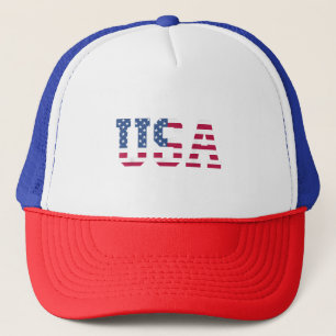 USA American Flag Patriotic Red White Blue Stars & Trucker Hat