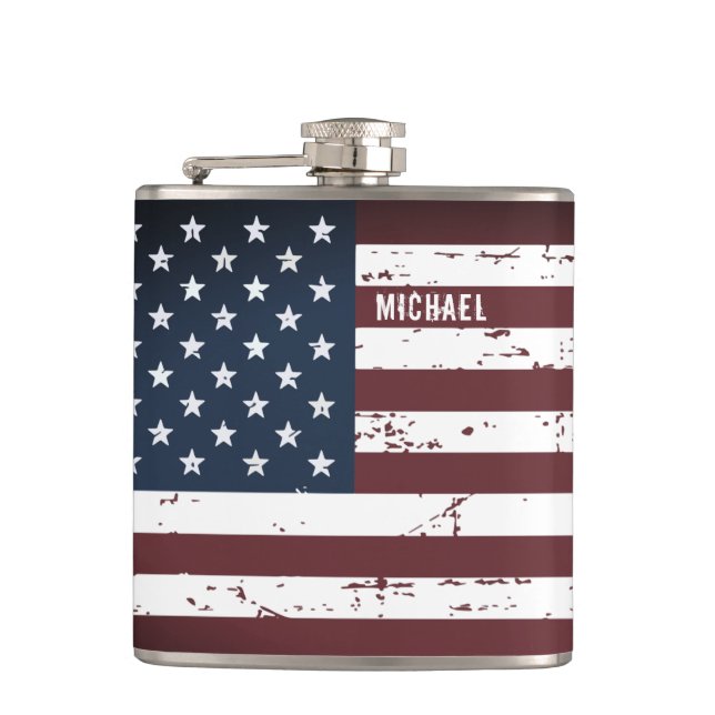 USA American Flag Patriotic Stars Stripes Hip Flask (Front)